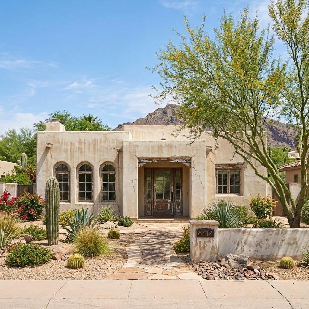Santa Fe exterior, sun-baked to restored before